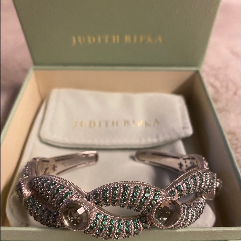 Judith Ripka SS Mint Green Quartz Cuff Size Large